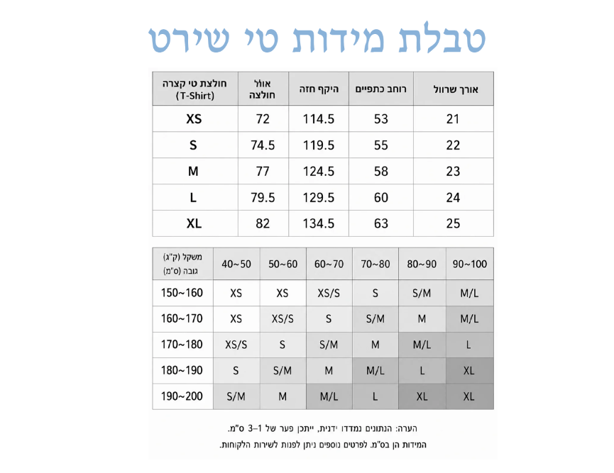 טבלת מידות